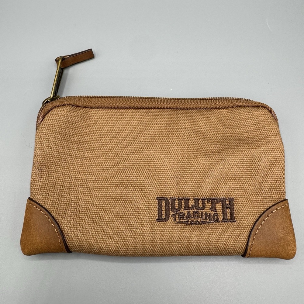 Duluth Trading Company Heavy Twill Tan and Brown Leather Small Travel Bag Zip